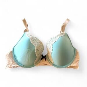 Victoria’s Secret Dream Angels Lined Demi Bra 34C Lace Blue White Padded